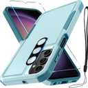 RMOCR Case for Samsung Galaxy A16 5G, Full Body Heavy Duty Rugged Shockproof Protective Phone Cover with Lanyard Strap, Tempered Glass Screen Protector and Camera Lens Cover, Mint Green