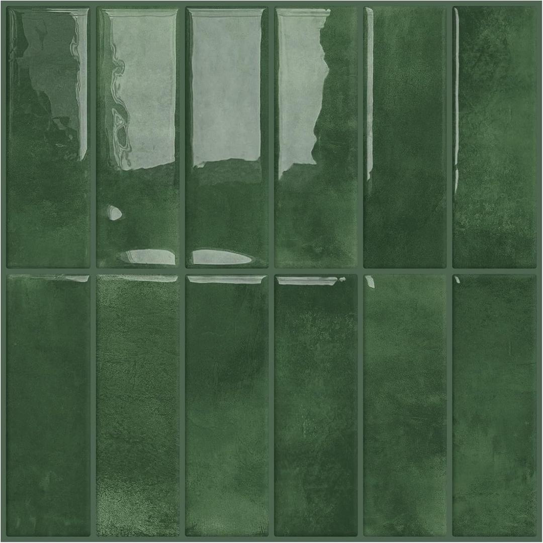 DEWOO 20-Sheet Peel and Stick Subway Backsplash Green Kitchen Bathroom Rectangle Self Adhesive Wall Tile Brick (12"12")