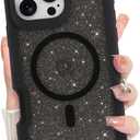 Bonoma for iPhone 16 Pro Max Case, Sparkly Glitter Bling Back, Magnetic Support for MagSafe Shockproof Cover, Crystal and Corner High-Duty Protection for Girls Women -Black