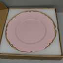 Pink scalloped charger plates with Gold rim, 13" Round Chargers for Dinner Plates, Set of 6 Plastic Plate Chargers for Weddings, Parties, Tabletop Decor.