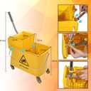 Mop Bucket with Wringer, 22 Qt (5.5 Gallon), Floor Cleaning, Handle, Wheels, 16.5" L x 10.6" W x 26.4" H, Yellow,Plus One Cotton Mop