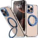 for iPhone 16 Pro Clear MagSafe Case with 360 Rotatable Magnetic Stand Ring [16ft Protection] Scratch Resist Anti Yellow Slim Transparent Case 1 Screen Protector for iPhone 16 Pro 6.3"(Blue)