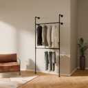 pamo Industrial Pipe Clothing Rack  Wall Mounted Black Closet System in Powder-Coated Steel  41.4" W  87.4" H  Easy Setup  Ideal for Walk-In Closets & Retail Use