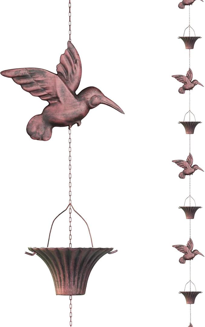 Rain Chain - 8.5 FT Durable Coated Metal Rain Chain for Gutters - Heavy Premium Rain Gutter Chain Downspout Replacement for Outside Drainage