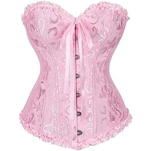 SZIVYSHI Corset Tops for Women, Bustier Shapewear Lingerie, Lace Waist Push Up Bodysuit Size L, Pink