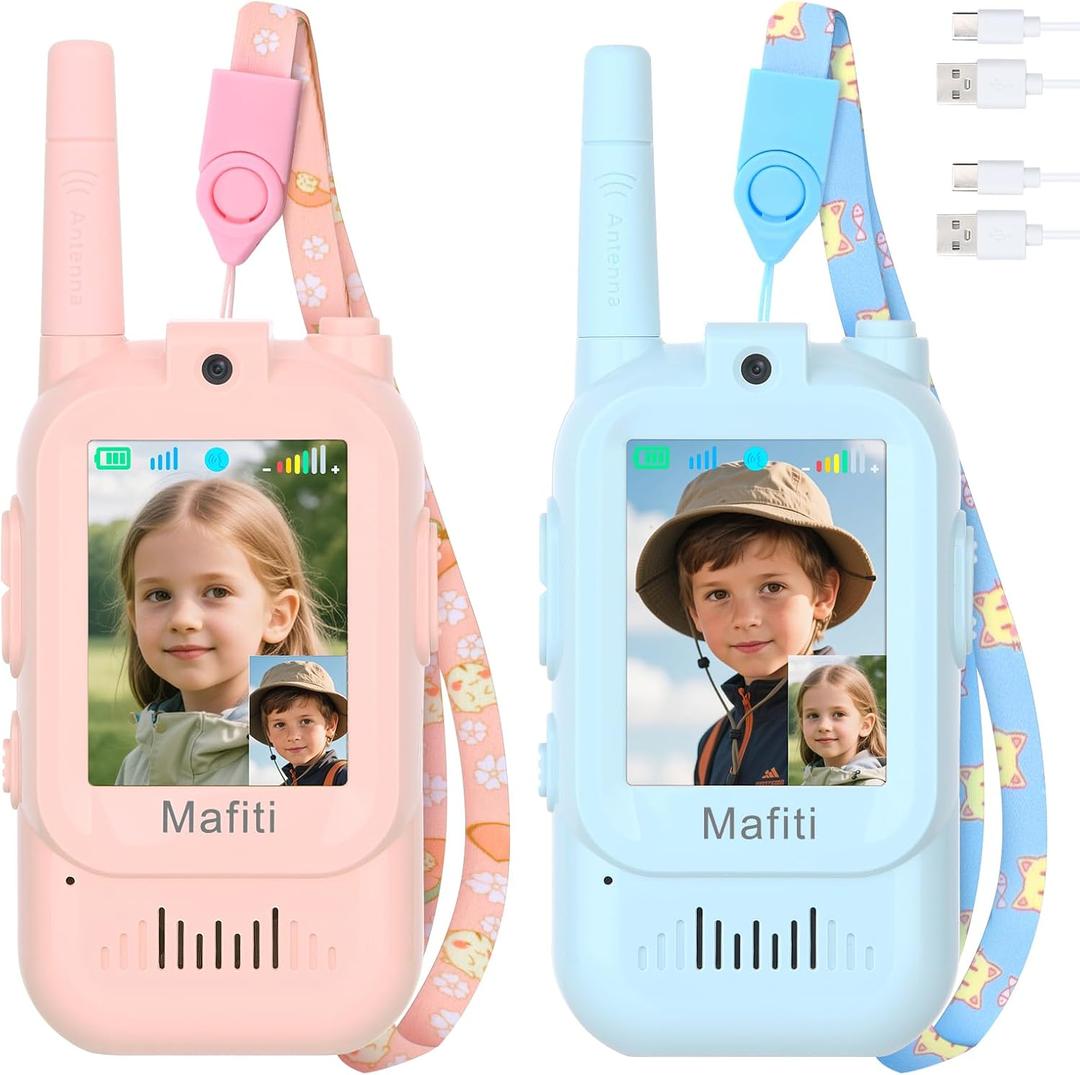 Mafiti Video Walkie Talkies for Kids 2 Pack Rechargeable Birthday Gift Toddler Toys for 3 4 5 6 7 8 Year Old Boys Girls 1000 Feets Long Range Indoor Outdoor Play(Blue+Pink)
