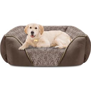 INVENHO Large Dog Bed Rectangle Washable Orthopedic Soft Calming Sleeping Durable Pet Cuddler with Anti-Slip Bottom (L(30"x 24"x 9"), Dark Brown)