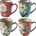Ceramics 12oz Cappuccino Mug,Coffee mugs,Tea mugs,Kiln Glazing Process,Microwave and Dishwasher Safe, Perfect For Tea, Espresso, Latte - Porcelain Mugs for Kitchen or Cafe (Red+Blue+Green+Pink)