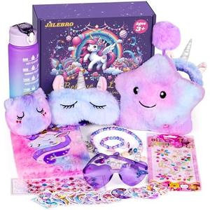 64pcs Unicorn Gifts Toys for Girls Kids Toys 5 6 7 8 9 10+ Years Old Halloween Thanksgiving Christmas Birthday Gifts Box with Star Light Up Pillow Stuffed Diary with Lock Headband Water Bottle sticker
