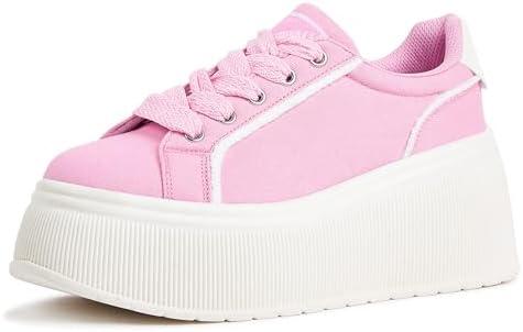 LUCKY STEP Women's Platform Fashion Sneakers Classic Wedge Canvas Casual Low Top Retro Walking Shoes Size 7