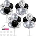 TONIFUL 4 Set Black and Silver Balloon Centerpiece for Table, Balloon Stand Kit for Birthday, Anniversary, Wedding, Halloween and Black Silver Party Decorations,2026 Graduation Decorations,Retirement, 12 inches