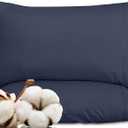 ROYALE LINENS 300 Thread Count 100% Long Staple Combed Cotton Pillowcases Set of 2 - Ultra Soft - King Bed Pillow Cover - 20"x40" - Breathable, Cool & Crisp Percale Navy Pillow Cases (King, Navy Blue )
