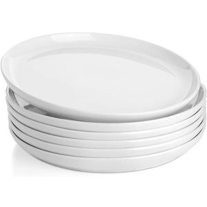 Sweese 10 Inch Porcelain Dinner Plates, White, Set of 6 - Microwave, Oven, Dishwasher Safe, Scratch-Resistant