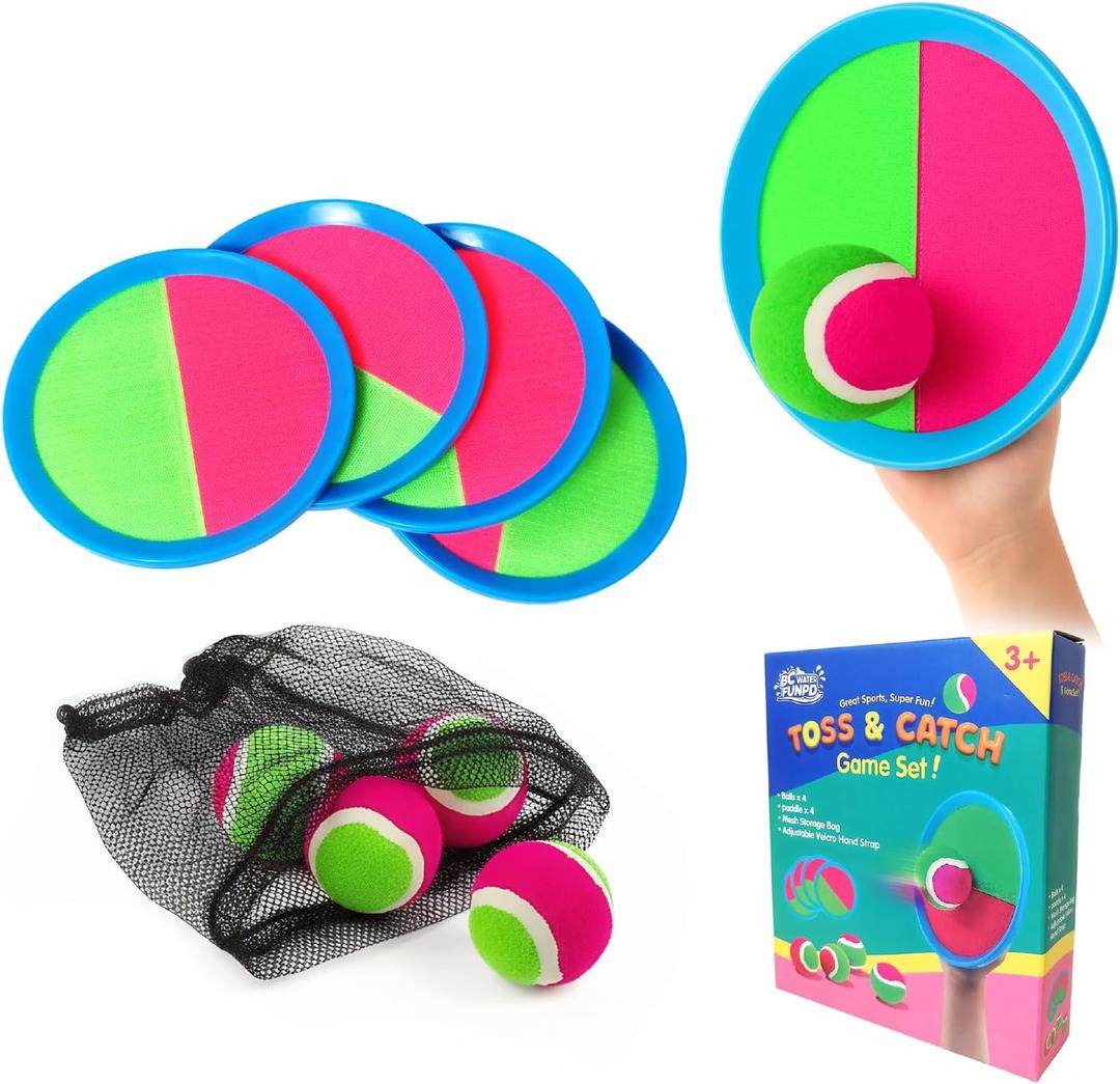 Toss and Catch Ball Set  Family Outdoor Games, Games for Kids Ages 4-8 +, Beach Kids Toys Great for Boys and Girls, Ideal for Birthday Includes 4 Paddles 4 Sticky Balls (36 Months+)