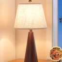 EDISHINE 21.85" Boho Table Lamp, Farmhouse Bedside Lamp, Water Transfer Red Wood Grain Metal Base, Beige Linen Shade, Rustic Nightstand Light for Living Room, Bedroom, Office, E26 Base