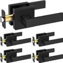 TICONN 5 PK Matte Black Door Handles Interior, Reversible Square Door Knobs Lever for Bedroom, Bathroom, Rooms (Passage, Zinc Alloy)