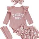 Aunties Bestie Baby Clothes Daddys Girl Newborn Short Sleeve Romper Daisy Skirt Shorts 3Pcs Set Infant Spring Outfit (Pink)