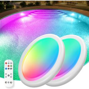 Askyli Pool Lights for Above Ground Pools, Upgraded Rechargeable Dynamic Lighting Inground Pool Lights that Float w/Remote, 16H Runtimes Underwater LED Pools Light with Timer Off for Hot Tub Pond-2PC, 4.7 inch