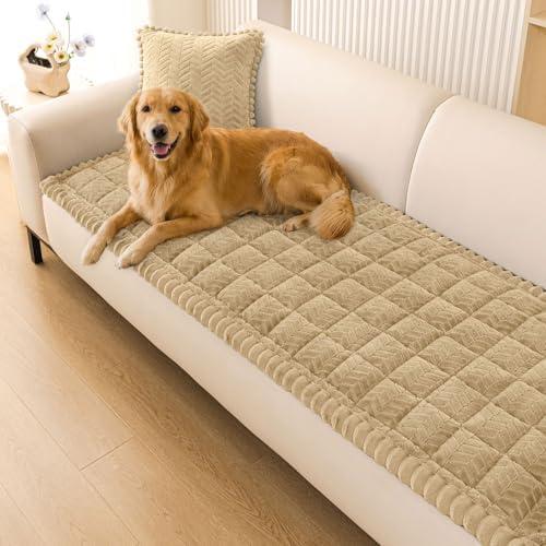 Smiry Non Slip Couch Covers for Dogs, Fuzzy Pet Couch Covers for 3 Cushion Sofa Pet Friendly, Soft Sofa Slipcovers Cushion Furniture Protector Washable (Khaki, 27.6" x 70.9")