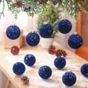 Sosation 12 Pcs 3.14" Glitter Royal Blue Sequin Large Glass Velvet Christmas Ball Ornaments Glass Flocked Christmas Tree Ball Ornaments Xmas Balls Set for Holiday Wedding Xmas Tree Decor