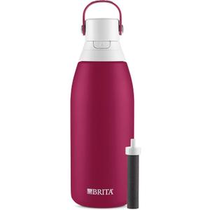 Brita Insulated Filtered Water Bottle with Straw, Reusable, Stainless Steel Metal, Ruby, 32 Ounce