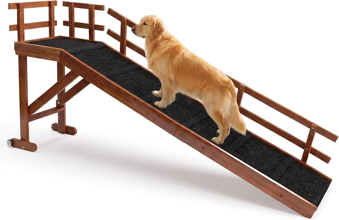Wooden Dog Ramp for High Bed, 73.2" Long Pet Ramp with Foldable Side Rails