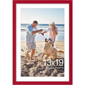 decorUhome 13x19 Picture Frame, Display Pictures 11x17 with Mat or 13x19 without Mat, Wall Mounting Photo Frame, Red, 1 Pack