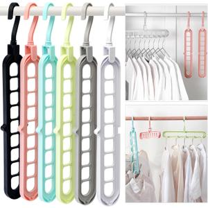 Closet Organizers and Storage,College Dorm Room Essentials,Pack of 6 Multifunctional Organizer Magic Space Saving Hangers with 9 Holes Storage Organization for Wardrobe Closet (6 Pack, Multicolor)