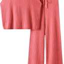 Imily Bela Womens 2 Piece Outfits Sleeveless Ribbed Knit Tops Wide Leg Pants Summer Vacation Sweater Matching Lounge Sets (M)