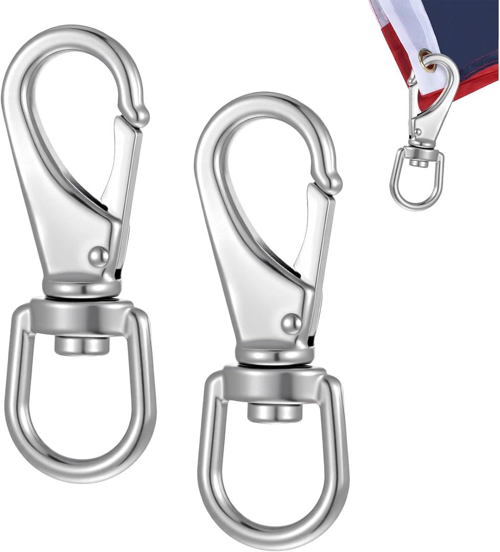2 Pcs Flag Clips for Flagpole Rope,3.5 Inch Stainless Steel Flag Hooks for Flag Pole, Heavy Duty Swivel Snap Hooks for Flagpole, Dog Leash,Boat Rope,Swings