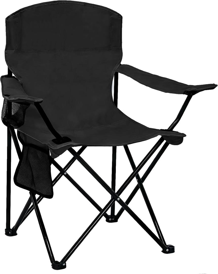 Folding Camping Chair with Cup Holder & Side Storage Bag 300lbs Capacity Lightweight High Back Portable for Beach, Picnic, Sport, Black