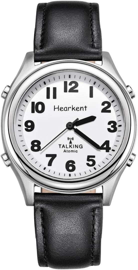 Atomic American English Talking Watch Speaks Clear and Loud Time, Date and Alarm time Stretch Band is Best Gift for Senior, Visually impaired, or Blind People (black)