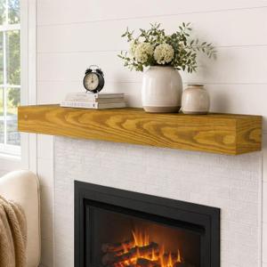 Fireplace Mantel,54 inch Rustic Wood Floating Mantel Shelves for Electric Fireplaces,Solid Wood Farmhouse Mantle for Over Fireplace(Gold Oak, 54x8x6)