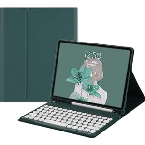 HENGHUI Keyboard Case for iPad Mini 7 A17 Pro, iPad Mini 7th/6th Generation Keyboard Case Cute Round Key Color Keyboard Wireless Detachable BT Keyboard Cover,DarkGreen (iPadmini6/iPadmini(A17 Pro), DarkGreen)