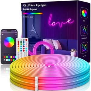 KIKO 32.8ft Rope Lights, 10m Led Strip Lights Remote APP Control,IP67 Outdoor Neon Lights Music Sync Led Rope Lights DIY Mode Neon Flex Strip Lights for Bedroom Indoors Outdoors Decor (33FT)