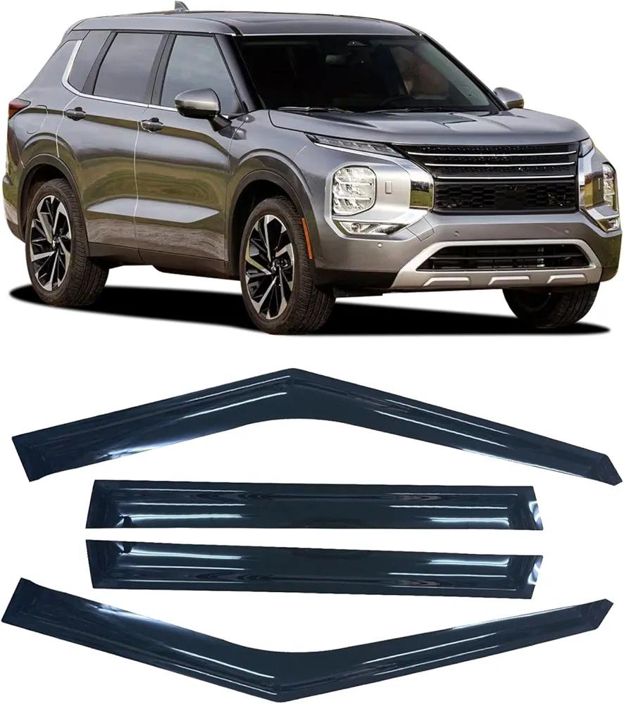 4 Pieces Tape-on Extra Durable Rain Guards Fit for 2022 2023 2024 Mitsubishi Outlander,Window Deflectors,Window Visors (Smoke Black)