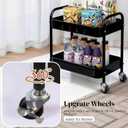 2 Tier Metal Rolling Utility Cart with Wheels Under Desk Storage Cart with Handle, Roll Around Organizer Trolley for Small Space Pantry Bathroom Home Kitchen Office Snack Baby Supplies, Black