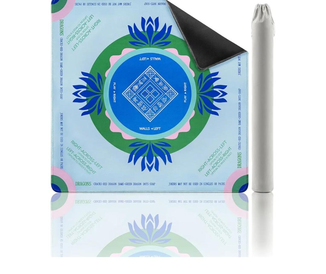 Mahjong Mat with Rules, 32.2 Inch Square Neoprene Mahjong Mats for Table, Quiet Noise Reduction Mah Jong Mat, Rubber Anti-Slip Base for Board Games, Tiles Game & Dominoes Green