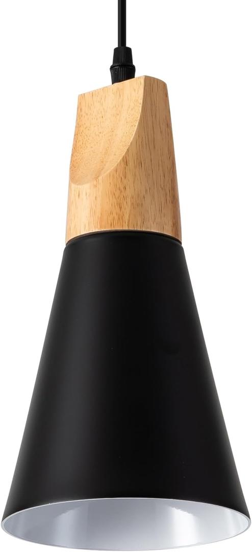 Modern Wood Nordic Pendant Lighting, Black Small Hanging Pendant Light Fixture for Kitchen Island, Dining Room, Barn, Bar, Hallway, 5.5"