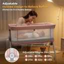4-in-1 Baby Bassinets Bedside Sleeper, Bedside Bassinet with Wheels, 6-Height Adjustable Bassinet with Soft Mattress, Mosquito Net, Soothing Toy for Newborns & Infants(Pink), Crib