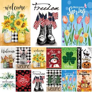 Seasonal Garden Flags Set of 12 Double Sided 12 x 18 Inch Yard Flags, Small Garden Flags for Outside, Fall Winter Halloween Christmas Outdoor Flags, Holiday Flags for All Seasons