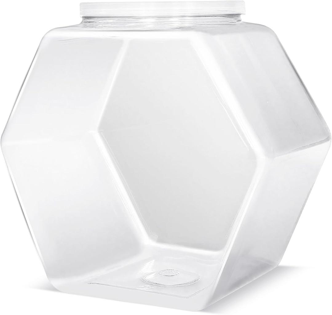 Woozettn Plastic Candy Jar,Hexagon Cookie Jars for Kitchen,Clear Hexagonal Containers with Lids for Dry Food,Candy,Snacks,Cookies,Craft,Laundry Pod(1 Pcs)