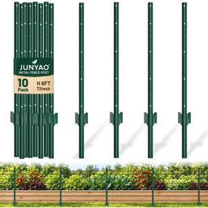 Fence Posts 6FT, Metal U Posts for Wire Fence, 10 Pack，Green