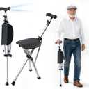 Cane with Seat Folding Lightweight Walking Cane Stick with Seat for Seniors | Chair Cane with Adjustable 45° LED Light, Anti-Slip Base, Aluminum, Easy Carry