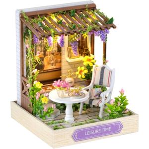 DIY Miniature House Kit, Mini House Building Kit with LED & Dust Cover, DIY Wooden Dollhouse Miniature Kit for Adults Teen, Wooden Crafts Lovely Dollhouse Kit, Leisure Time