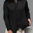 Mens Dress Shirts Stretch Slim Fit Long Sleeve Dress Shirts for Men Casual Business Regualr Fit Button Down Shirt (Black, XL)