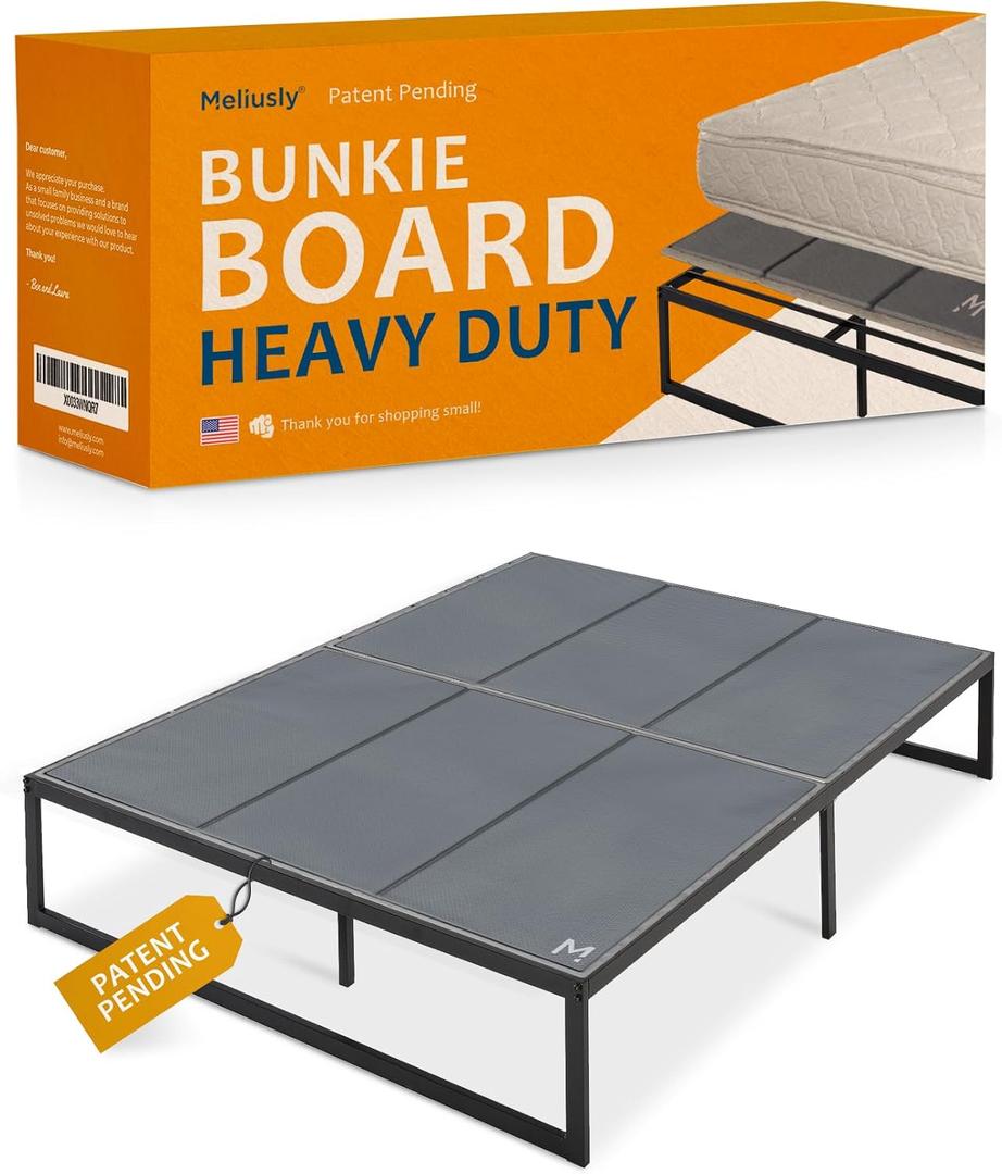 Meliusly Heavy Duty 10mm Bunkie Board Queen Size (60x80'') Patent Pending Low Profile Bed Board Design - Breathable, Noise Minimizing, Moisture Resistant Bunkieboards, Low Profile Bed Support