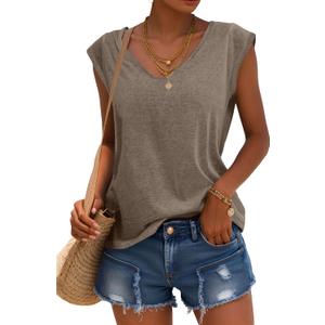 GeGekoko Womens Cap Sleeve Shirts Summer Solid Casual Tank Tops (Medium, Brown)