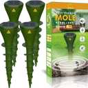 Mole Repellent Screw Solar Powered Outdoor Groundhog Deterrent Vibration Stakes Quiet Get Rid of Snake Vole Gopher Armadillo for Yard Lawns - No Noise Poison Kill Traps (Green 4pack)