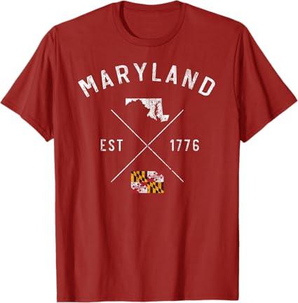 Maryland State Flag and Year Souvenir For Patriotic T-Shirt (Small, Cranberry Red)